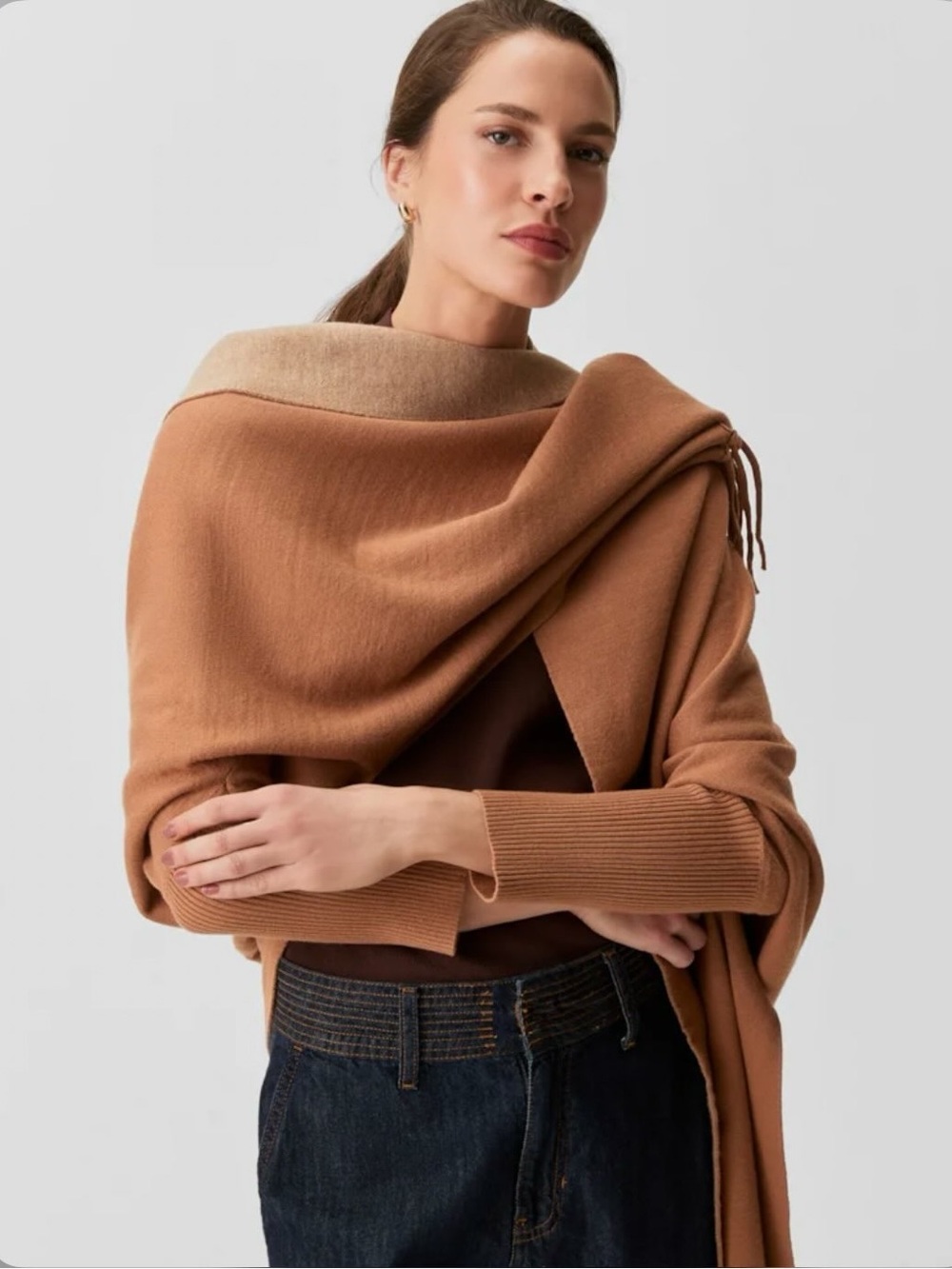 Pretty Persuasions Reversible Camel & Tan Wrap Sweater